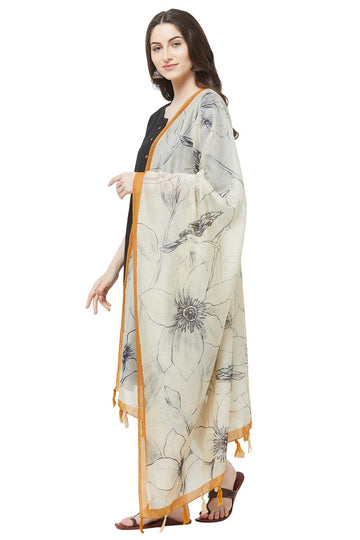 Bold Pencil Sketch Floral Digital Print Black And White Dupatta